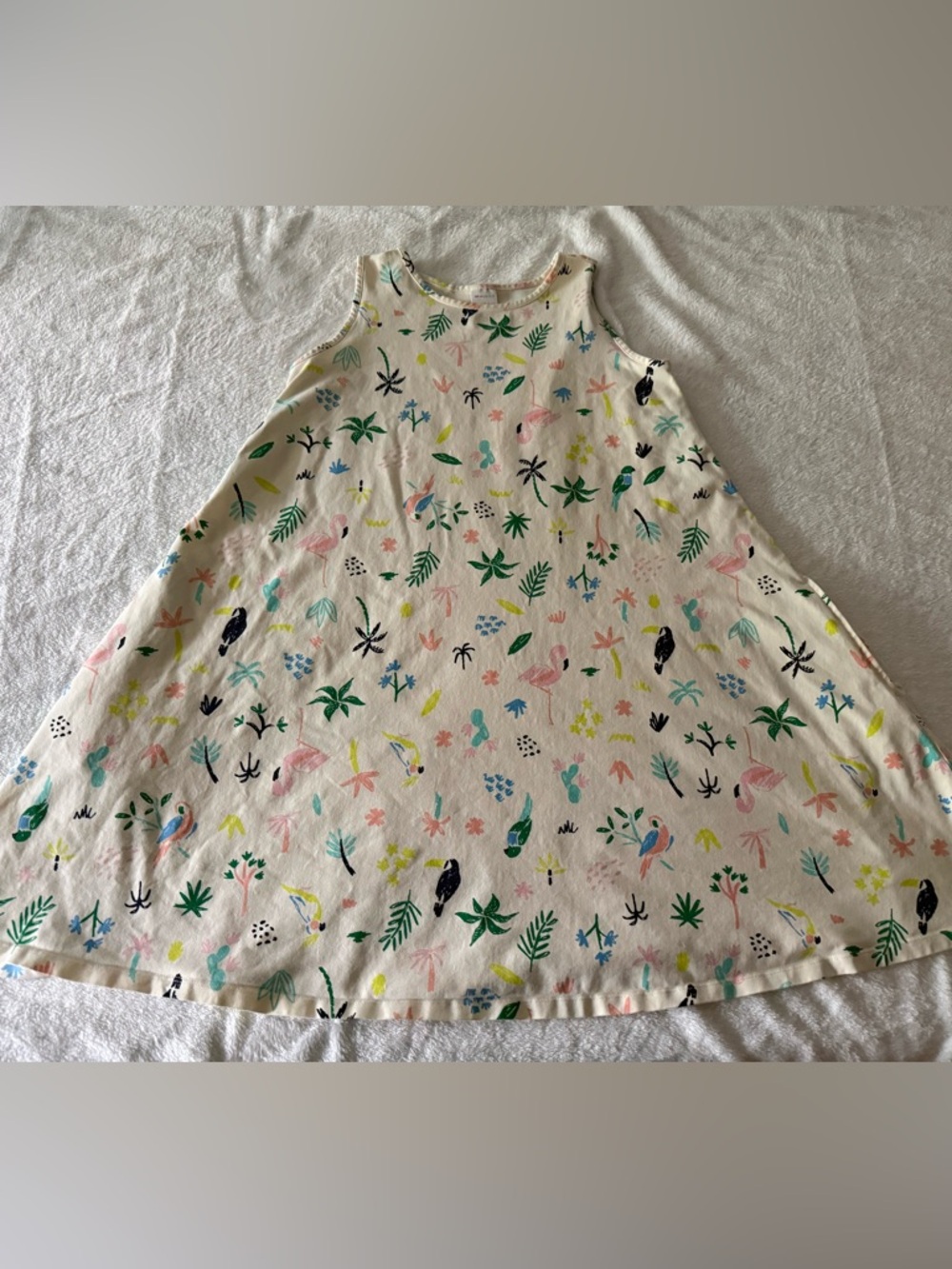 Hanna Andersson Tropical Birds Palm Tree Swing Sleeves Dress Size 160 Girl 14/16